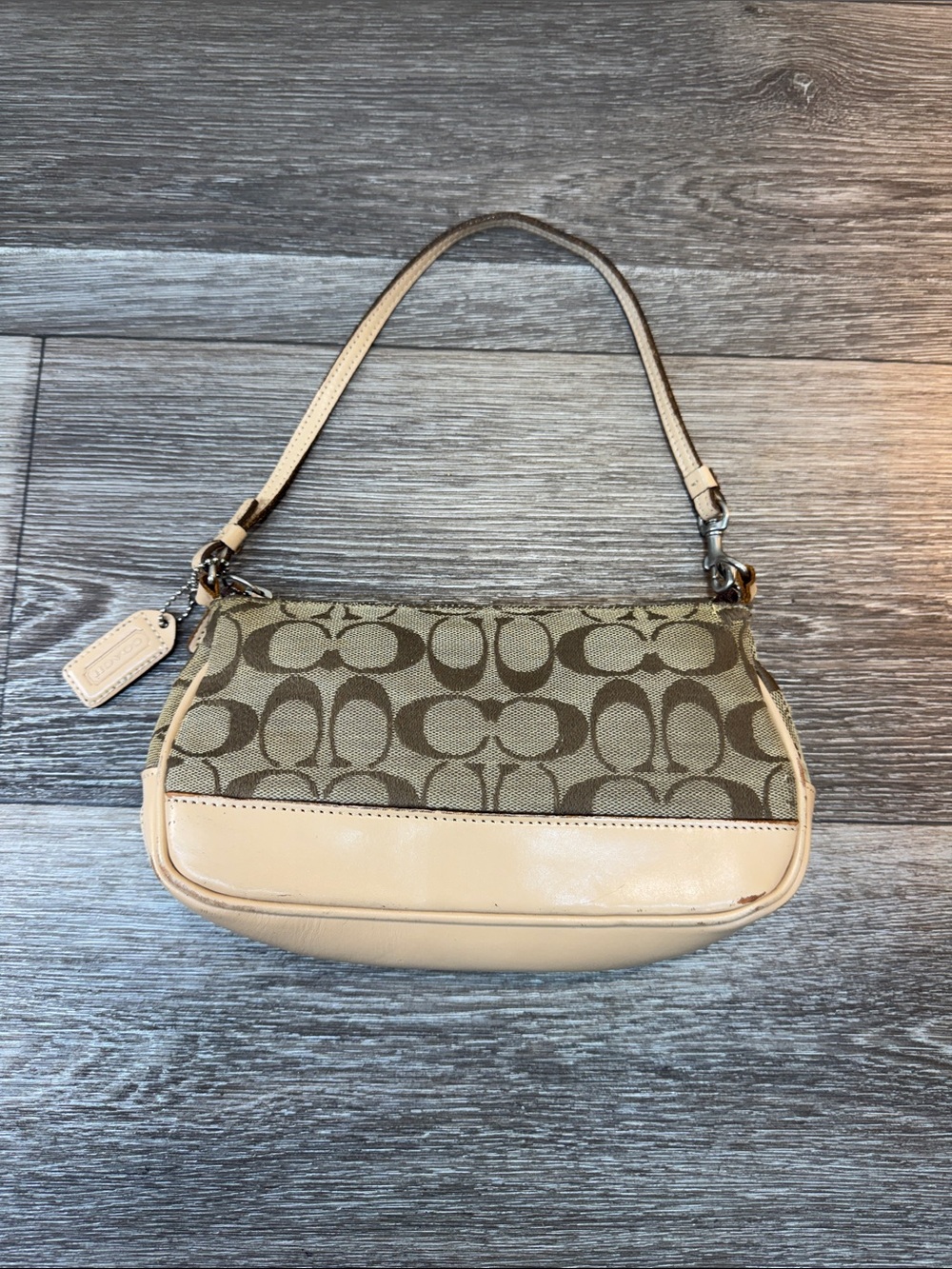 Coach Small Signature Canvas Shoulder Bag in Khaki and Beige